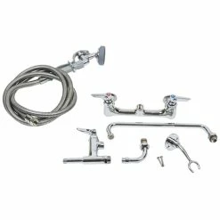 T&S Brass And Bronze Works T&S B-0175 Wall Mounted Pre-Rinse Faucet With Adjustable 8" Centers, Angled Spray Valve, 104" Hose, 12" Add-On Faucet, 90 Degree Swivel Adapter, And Wall Hook -T&S Brass-shop 1021617