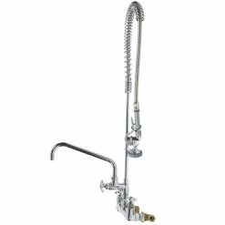 T&S Brass And Bronze Works T&S B-0287 EasyInstall Wall Mounted 38 1/4" High Pre-Rinse Faucet With Adjustable 8" Centers, 44" Hose, And 12" Add-On Faucet -T&S Brass-shop 1022426