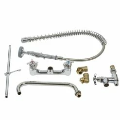 T&S Brass And Bronze Works T&S B-0287 EasyInstall Wall Mounted 38 1/4" High Pre-Rinse Faucet With Adjustable 8" Centers, 44" Hose, And 12" Add-On Faucet -T&S Brass-shop 1022428