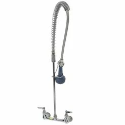 T&S Brass And Bronze Works T&S B-0133-08C EasyInstall Wall Mounted 33 1/4" High Pre-Rinse Faucet With Adjustable 8" Centers, Ergonomic Low Flow Spray Valve, And 44" Hose -T&S Brass-shop 1023158