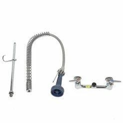 T&S Brass And Bronze Works T&S B-0133-08C EasyInstall Wall Mounted 33 1/4" High Pre-Rinse Faucet With Adjustable 8" Centers, Ergonomic Low Flow Spray Valve, And 44" Hose -T&S Brass-shop 1023164