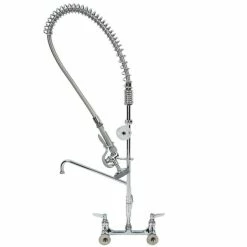 T&S Brass And Bronze Works T&S B-0133-12-CR-B EasyInstall Wall Mounted 37 1/2" High Pre-Rinse Faucet With Adjustable 8" Centers, 1.15 GPM Spray Valve, 44" Hose, 12" Add-On Faucet, And 6" Wall Bracket -T&S Brass-shop 1024414