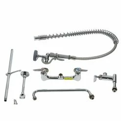 T&S Brass And Bronze Works T&S B-0133-12-CR-B EasyInstall Wall Mounted 37 1/2" High Pre-Rinse Faucet With Adjustable 8" Centers, 1.15 GPM Spray Valve, 44" Hose, 12" Add-On Faucet, And 6" Wall Bracket -T&S Brass-shop 1024415