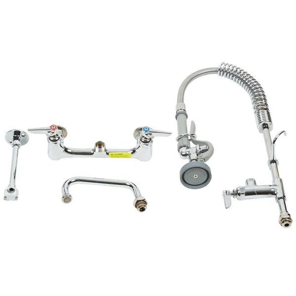 T&S Brass And Bronze Works T&S MPZ-8WLN-06 EasyInstall Wall Mounted 22 1/8" High Mini Pre-Rinse Faucet With Adjustable 8" Centers, 1.15 GPM Spray Valve, 24" Hose, 6" Add-On Faucet, And 6" Wall Bracket 4 T&S Brass And Bronze Works T&S MPZ-8WLN-06 EasyInstall Wall Mounted 22 1/8" High Mini Pre-Rinse Faucet With Adjustable 8" Centers, 1.15 GPM Spray Valve, 24" Hose, 6" Add-On Faucet, And 6" Wall Bracket - Image 4