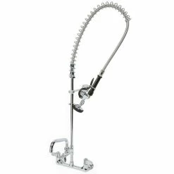 T&S Brass And Bronze Works Equip By T&S 5PR-8W06 Wall Mounted 35 3/4" High Pre-Rinse Faucet With 8" Adjustable Centers, 44" Hose, 6" Add-On Faucet, And 6" Wall Bracket -T&S Brass-shop 1033366