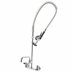 T&S Brass And Bronze Works Equip By T&S 5PR-8W08 Wall Mounted 35 3/4" High Pre-Rinse Faucet With 8" Adjustable Centers, 44" Hose, 8" Add-On Faucet, And 6" Wall Bracket -T&S Brass-shop 1043371