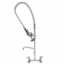 T&S Brass And Bronze Works Equip By T&S 5PR-8W08 Wall Mounted 35 3/4" High Pre-Rinse Faucet With 8" Adjustable Centers, 44" Hose, 8" Add-On Faucet, And 6" Wall Bracket -T&S Brass-shop 1043373
