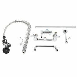 T&S Brass And Bronze Works Equip By T&S 5PR-8W08 Wall Mounted 35 3/4" High Pre-Rinse Faucet With 8" Adjustable Centers, 44" Hose, 8" Add-On Faucet, And 6" Wall Bracket -T&S Brass-shop 1043374