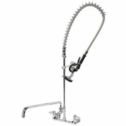 T&S Brass And Bronze Works Equip By T&S 5PR-8W18 Wall Mounted 42 1/2" High Pre-Rinse Faucet With 8" Adjustable Centers, 44" Hose, 18" Add-On Faucet, And 6" Wall Bracket -T&S Brass-shop 1044142