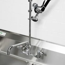 T&S Brass And Bronze Works Equip By T&S 5PR-8W10 Wall Mounted 42 1/2" High Pre-Rinse Faucet With 8" Adjustable Centers, 44" Hose, 10" Add-On Faucet, And 6" Wall Bracket