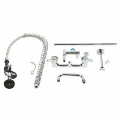 T&S Brass And Bronze Works Equip By T&S 5PR-8W06 Wall Mounted 35 3/4" High Pre-Rinse Faucet With 8" Adjustable Centers, 44" Hose, 6" Add-On Faucet, And 6" Wall Bracket -T&S Brass-shop 1045003