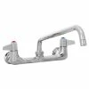 T&S Brass And Bronze Works Equip By T&S 5F-8WLX12 Wall Mounted Faucet With 12 1/8" Swing Spout, 5.2 GPM Laminar Flow Device, 8" Adjustable Centers, And Lever Handles