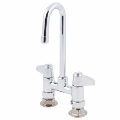 T&S Brass And Bronze Works Equip By T&S 5F-4DLX03 Deck Mounted Faucet With 2 13/16" Gooseneck Spout, 4" Centers, Laminar Flow Device, And Lever Handles