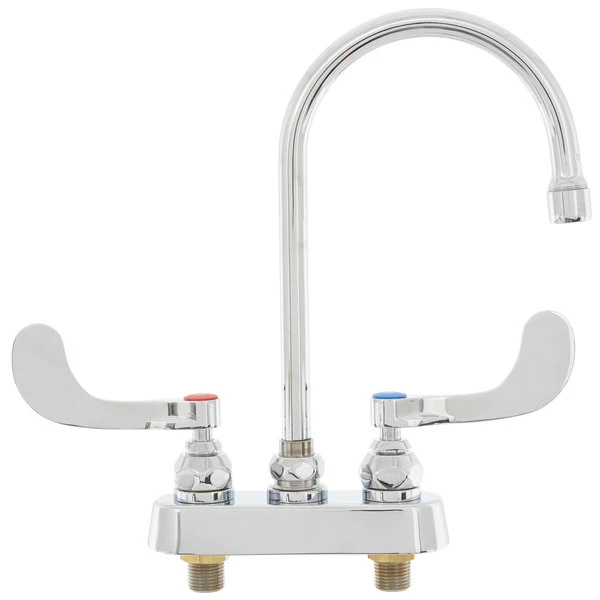 T&S Brass And Bronze Works T&S B-1141-04 Deck Mount Workboard Faucet With 4" Centers, 5 3/4" Gooseneck Spout, 4" Wrist Action Handles, Escutcheon, And Tailpieces 2 T&S Brass And Bronze Works T&S B-1141-04 Deck Mount Workboard Faucet With 4" Centers, 5 3/4" Gooseneck Spout, 4" Wrist Action Handles, Escutcheon, And Tailpieces - Image 2