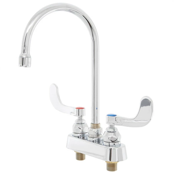 T&S Brass And Bronze Works T&S B-1141-04 Deck Mount Workboard Faucet With 4" Centers, 5 3/4" Gooseneck Spout, 4" Wrist Action Handles, Escutcheon, And Tailpieces 1 T&S Brass And Bronze Works T&S B-1141-04 Deck Mount Workboard Faucet With 4" Centers, 5 3/4" Gooseneck Spout, 4" Wrist Action Handles, Escutcheon, And Tailpieces