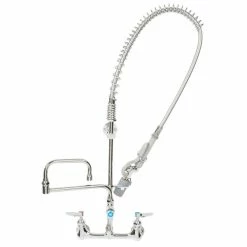 T&S Brass And Bronze Works T&S B-0154-CR-C Wall Mounted 31 3/4" High Pre-Rinse Faucet With Adjustable 8" Centers, 0.65 GPM Spray Valve, 44" Hose, 15" Double-Jointed Add-On Faucet, And 6" Wall Bracket -T&S Brass-shop 1215334