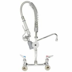 T&S Brass And Bronze Works T&S MPY-8WLN-08 EasyInstall Wall Mounted 22 1/4" High Mini Pre-Rinse Faucet With Adjustable 8" Centers, Low Flow Spray Valve, 24" Hose, 8" Add-On Faucet, And 6" Wall Bracket -T&S Brass-shop 1216642