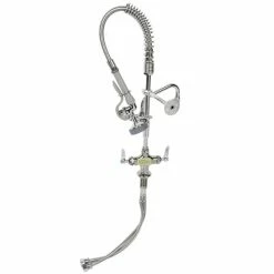 T&S Brass And Bronze Works T&S MPZ-2DLN-06-CR EasyInstall Deck Mounted 24 13/16" High Mini Pre-Rinse Faucet With Flex Inlets, 24" Hose, 6" Add-On Faucet, And 6" Wall Bracket -T&S Brass-shop 1217414
