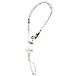 T&S Brass And Bronze Works Equip By T&S 5PR-2S00 Deck Mounted 34 1/4" High Pre-Rinse Faucet With Flex Inlets, 44" Hose, And 6" Wall Bracket