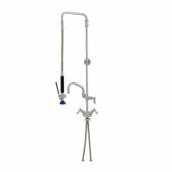 Fisher 50687 Deck Mounted Pre-Rinse Faucet With Flex Inlets, Swivel Arm, 16" Add-On Faucet, And Wall Bracket