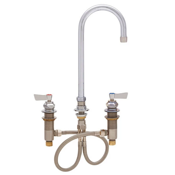 Fisher 1910 Deck Mounted Faucet With Widespread Deck, 3 1/2" Swivel Gooseneck Nozzle, 2.2 GPM Aerator, And Lever Handles 1 Fisher 1910 Deck Mounted Faucet With Widespread Deck, 3 1/2" Swivel Gooseneck Nozzle, 2.2 GPM Aerator, And Lever Handles