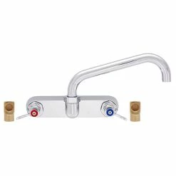 Fisher 5414 Backsplash Mounted Faucet With 8" Centers, 14" Swing Nozzle, 37 GPM Flow, Lever Handles, And Elbows