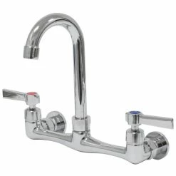 Advance Tabco K-159 3 1/2" Wall Mounted Gooseneck Spout Swivel Faucet With 8" Centers And Lever Handles