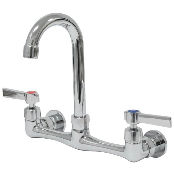 Advance Tabco K-159 3 1/2" Wall Mounted Gooseneck Spout Swivel Faucet With 8" Centers And Lever Handles 1 Advance Tabco K-159 3 1/2" Wall Mounted Gooseneck Spout Swivel Faucet With 8" Centers And Lever Handles