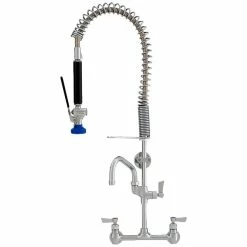 Fisher 73328 Low Profile Backsplash Mounted Pre-Rinse Faucet With 8" Centers, 15" Hose, 8" Add-On Faucet, And Wall Bracket