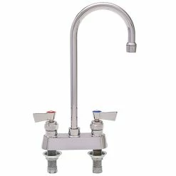 Fisher 53872 Deck Mounted Stainless Steel Faucet With 4" Centers, 3 1/2" Swivel Gooseneck Spout, 2.2 GPM Aerator, And Lever Handles