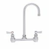 Fisher 53260 Wall Mounted Stainless Steel Faucet With 8" Centers, 3 1/2" Swivel Gooseneck Nozzle, 2.2 GPM Aerator, And Lever Handles