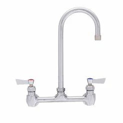 Fisher 53260 Wall Mounted Stainless Steel Faucet With 8" Centers, 3 1/2" Swivel Gooseneck Nozzle, 2.2 GPM Aerator, And Lever Handles