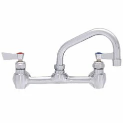 Fisher 60836 Backsplash Mounted Stainless Steel Faucet With 8" Centers, 12" Swing Nozzle, 2.2 GPM Aerator, And Lever Handles