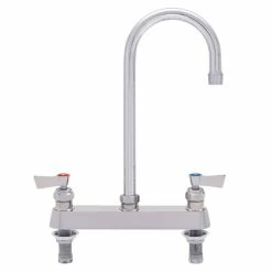 Fisher 57789 Deck Mounted Stainless Steel Faucet With 8" Centers, 5 1/2" Swivel Gooseneck Nozzle, 2.2 GPM Aerator, And Lever Handles