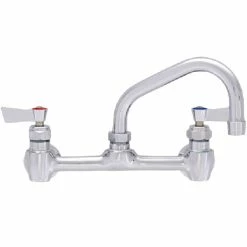 Fisher 60674 Backsplash Mounted Stainless Steel Faucet With 8" Centers, 14" Swing Nozzle, 2.2 GPM Aerator, Lever Handles, And EZ Install Adapters