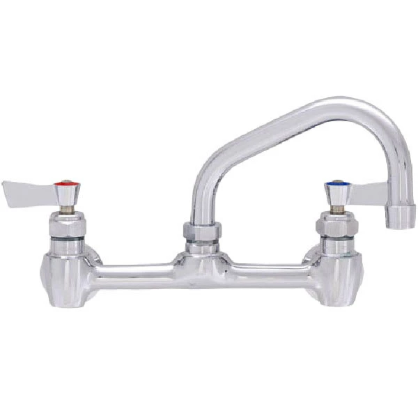 Fisher 61077 Backsplash Mounted Stainless Steel Faucet With 8" Centers, 8" Swing Nozzle, 2.2 GPM Aerator, Lever Handles, And EZ Install Adapters 1 Fisher 61077 Backsplash Mounted Stainless Steel Faucet With 8" Centers, 8" Swing Nozzle, 2.2 GPM Aerator, Lever Handles, And EZ Install Adapters