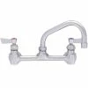 Fisher 61204 Backsplash Mounted Stainless Steel Faucet With 8" Centers, 6" Swing Nozzle, 2.2 GPM Aerator, Lever Handles, And EZ Install Adapters