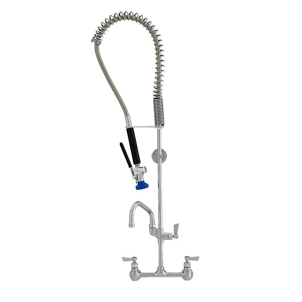 Fisher 53449 Wall Mounted Stainless Steel Pre-Rinse Faucet With 8" Centers, 36" Hose, 6" Add-On Faucet, And Wall Bracket 1 Fisher 53449 Wall Mounted Stainless Steel Pre-Rinse Faucet With 8" Centers, 36" Hose, 6" Add-On Faucet, And Wall Bracket