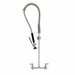 Fisher 52922 Backsplash Mounted Stainless Steel Pre-Rinse Faucet With 8" Centers, 36" Hose, EZ Install Adapters, And Wall Bracket
