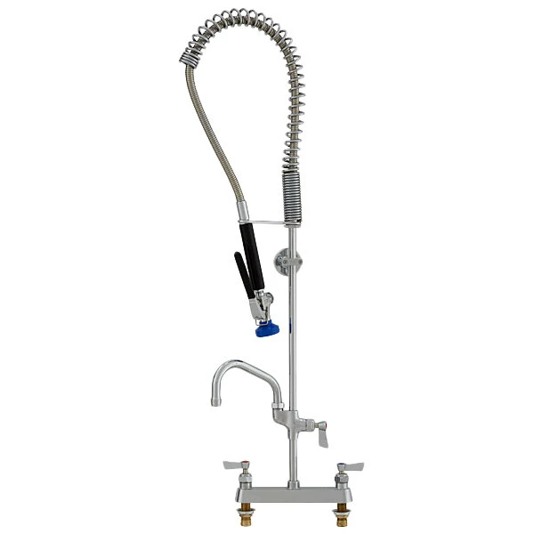 Fisher 68268 Deck Mounted Stainless Steel Pre-Rinse Faucet With 8" Centers, 36" Hose, 12" Add-On Faucet, And Wall Bracket 1 Fisher 68268 Deck Mounted Stainless Steel Pre-Rinse Faucet With 8" Centers, 36" Hose, 12" Add-On Faucet, And Wall Bracket