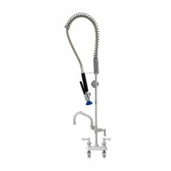 Fisher 36080 Deck Mounted Stainless Steel Pre-Rinse Faucet With 4" Centers, 30" Hose, 6" Add-On Faucet, Inline Vacuum Breaker, And Wall Bracket