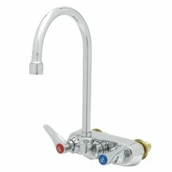 T&S Brass And Bronze Works T&S B-1146-XS-F12 Wall Mounted Workboard Faucet With 4" Centers, 5 3/4" Gooseneck Spout, 1.2 GPM Aerator, Eterna Cartridges, And Lever Handles