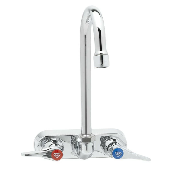 T&S Brass And Bronze Works T&S B-1146-02A-CR Wall Mounted Workboard Faucet With 4" Centers, 4 3/8" Gooseneck Spout, 2.2 GPM Aerator, Cerama Cartridges, And Lever Handles 1 T&S Brass And Bronze Works T&S B-1146-02A-CR Wall Mounted Workboard Faucet With 4" Centers, 4 3/8" Gooseneck Spout, 2.2 GPM Aerator, Cerama Cartridges, And Lever Handles