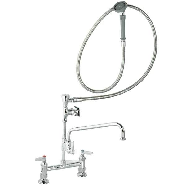 T&S Brass And Bronze Works T&S B-0177-60X-LF22 Deck Mounted Pre-Rinse Faucet With 8" Centers, 1.15 GPM Spray Valve, Eterna Cartridges, And Lever Handles 1 T&S Brass And Bronze Works T&S B-0177-60X-LF22 Deck Mounted Pre-Rinse Faucet With 8" Centers, 1.15 GPM Spray Valve, Eterna Cartridges, And Lever Handles