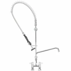T&S Brass And Bronze Works Equip By T&S 5PR-4DLS08 Deck Mounted Pre-Rinse Faucet With 4" Centers, 1.15 GPM Spray Valve, 8" Add-On Faucet, Cerama Cartridges, And Lever Handles