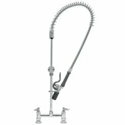 T&S Brass And Bronze Works T&S B-0123-CR-BJ EasyInstall Deck Mounted Pre-Rinse Faucet With 8" Centers, 1.07 GPM Spray Valve, Cerama Cartridges, And Lever Handles