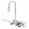 T&S Brass And Bronze Works T&S B-1115-132XAW4K Wall Mounted Workboard Faucet With 4" Centers, 2 7/8" Gooseneck Spout, 2.2 GPM Aerator, Eterna Cartridges, Elbows, And Wrist Handles