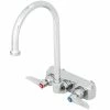 T&S Brass And Bronze Works T&S B-1146-CR Wall Mounted Workboard Faucet With 4" Centers, 5 3/4" Gooseneck Spout, 2.2 GPM Aerator, Cerama Cartridges, And Lever Handles