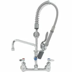 T&S Brass And Bronze Works T&S MPY-8WLN-08-CR EasyInstall Wall Mounted Pre-Rinse Faucet With 8" Centers, 24" Hose, 8" Riser, Spray Valve, 8" Add-On Faucet, And 6" Wall Bracket