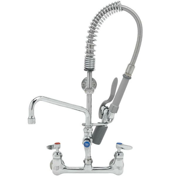 T&S Brass And Bronze Works T&S MPY-8WLN-08-CR EasyInstall Wall Mounted Pre-Rinse Faucet With 8" Centers, 24" Hose, 8" Riser, Spray Valve, 8" Add-On Faucet, And 6" Wall Bracket 1 T&S Brass And Bronze Works T&S MPY-8WLN-08-CR EasyInstall Wall Mounted Pre-Rinse Faucet With 8" Centers, 24" Hose, 8" Riser, Spray Valve, 8" Add-On Faucet, And 6" Wall Bracket